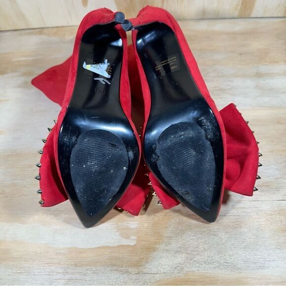 Red Suede Studded Bow Ankle Boots Women’s Size 10 - Picture 5 of 7